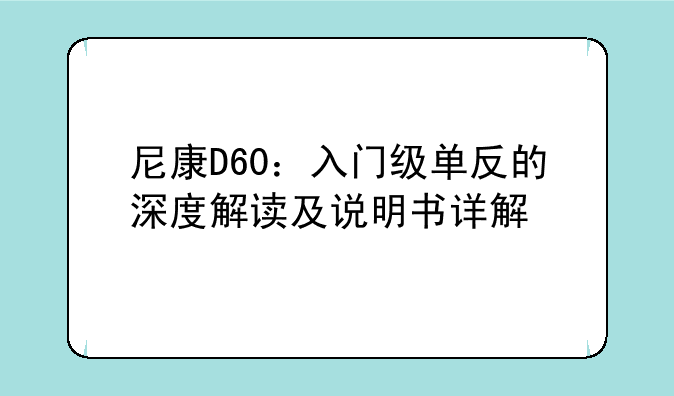 尼康D60：入门级单反的深度解读及说明书详解